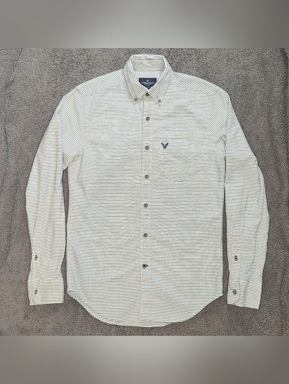 White & Blue Stripe American Eagle Outfitters Long Sleeve Button Down Shirt